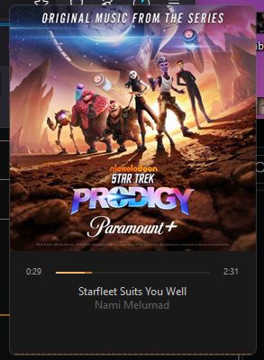 Album cover of Star Trek: Prodigy Extended OST playing in Musicbee miniplayer