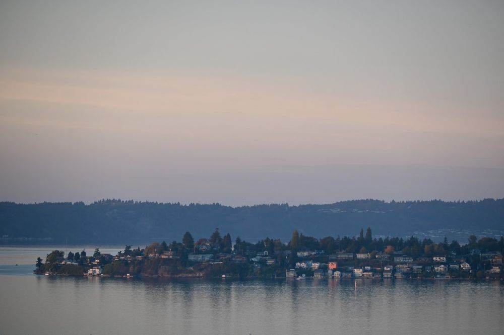 Browns Point, with Vashon Island in the background, as seen from Stadium District, downtown Tacoma, WA. Pretty glorious evening colors and pink hues.