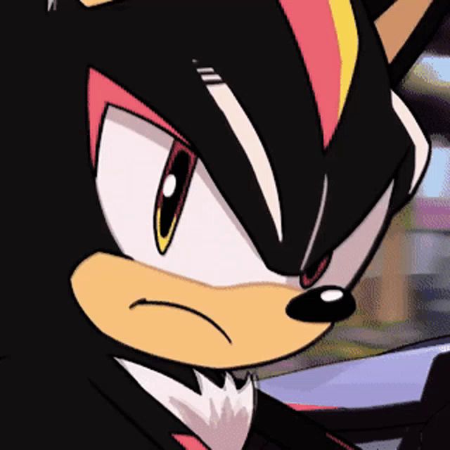 a close up of shadow the hedgehog 's face with a serious look on his face