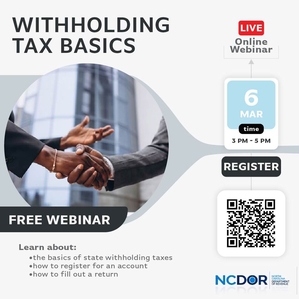 Withholding Tax Basics
Live Online Webinar
Mar. 6, 3pm-5pm. Register
Free Webinar
Learn about: the basics of state withholding taxes, how to register for an account, and how to fill out a return.