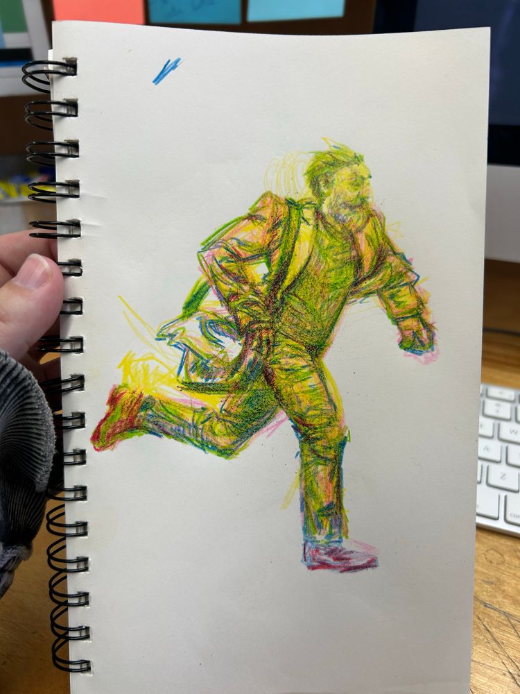 Colored pencil sketch of man running