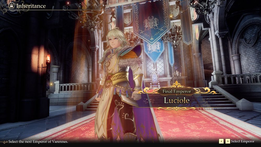 Screenshot from the PC remake of Romancing SaGa 2's inheritance screen. The man known as the Final Emperor is the only available selection.