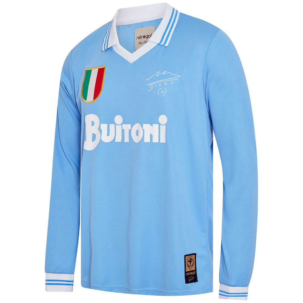 Camisa Napoli 1989-90 Retrô Maradona Manga Longa Masculino