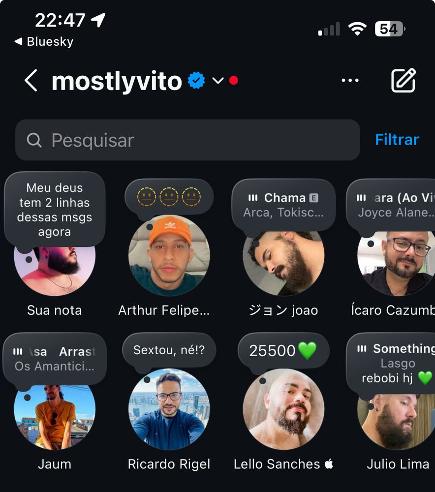 Print de tela mostrando como a interface do Instagram está com duas linhas do recurso notas.