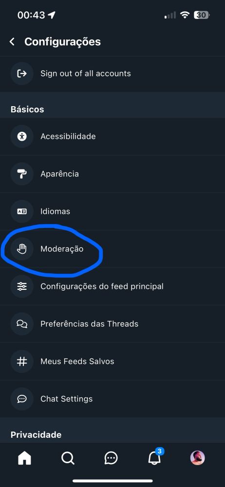 Depois selecione Moderação