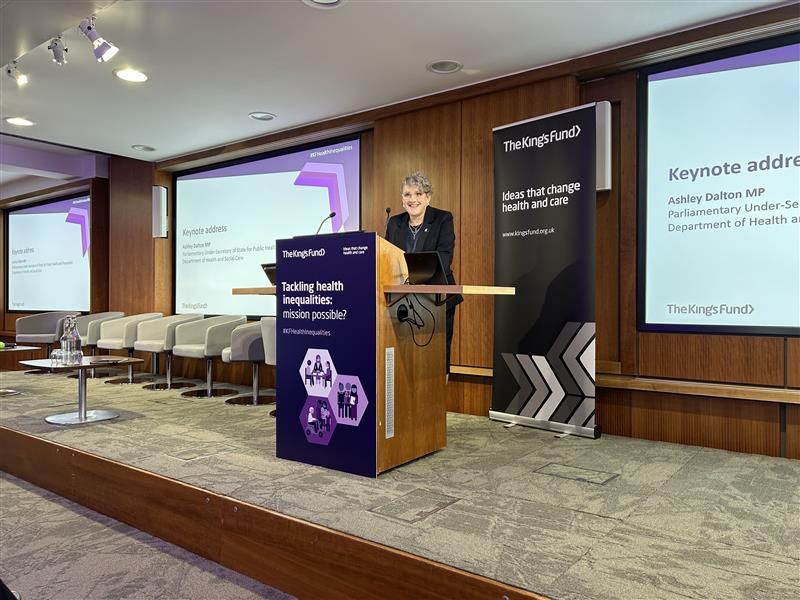 Ashley Dalton, Parliamentary Under-Secretary of State for Public Health and Prevention in the Department of Health and Social Care, gives a keynote address at The King's Fund conference, Tackling Health Inequalities.
