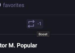 A screenshot of a Mastodon post that has "-1" listed as the total number of boosts (or reposts). So it looks like the post has negative one boosts. It must be a bug.