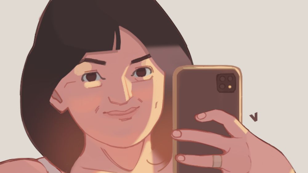 A drawn portrait of a woman's face.