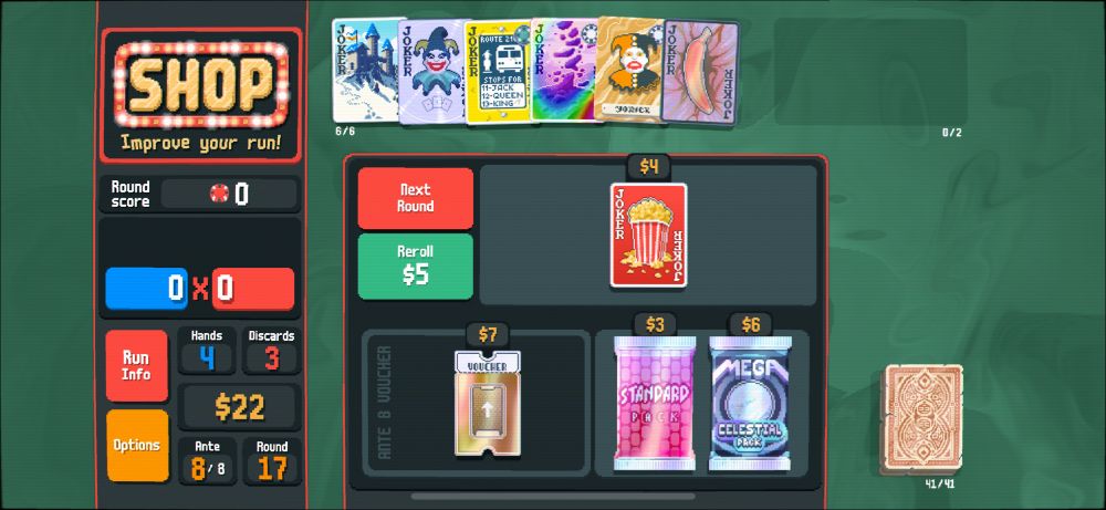 Balatro run with Castle, Zany Joker, Ride the Bus, Mystic Summit, Yorick, and a Negative Cavendish