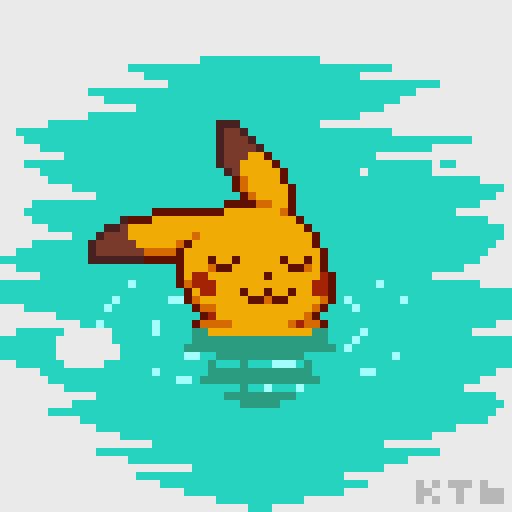 Pixel art of Pikachu in a steamy spa