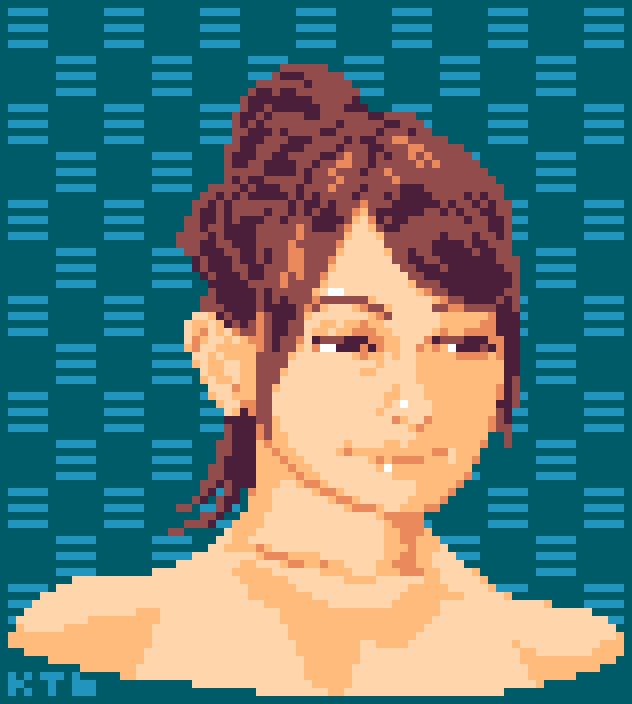 Pixel art portrait of a lady.
