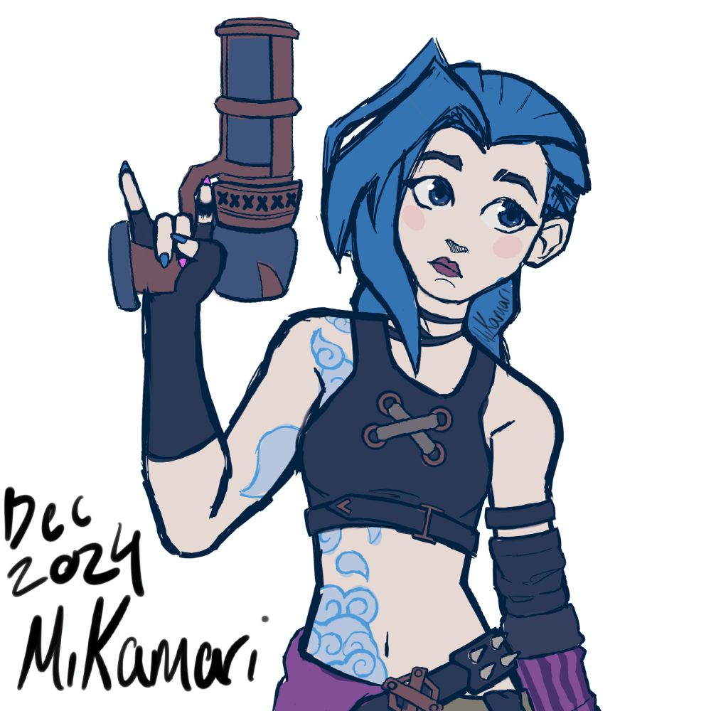 A sketch drawing of Jinx from the Netflix show "Arcane"