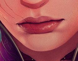 Close up of a pair of scared lips of a digital drawing 