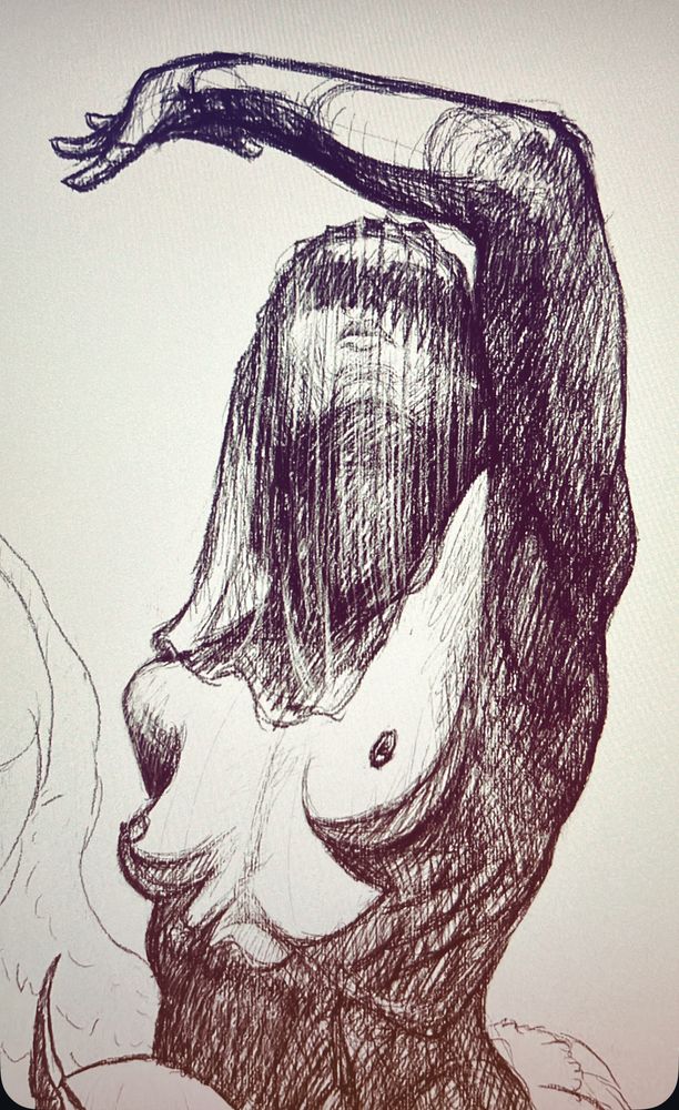 Work in progress drawing of the veiled angel where I’ve spend a ludicrous amount of time on the arm. 