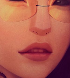 Close up of a pair of lips of a digital drawing 