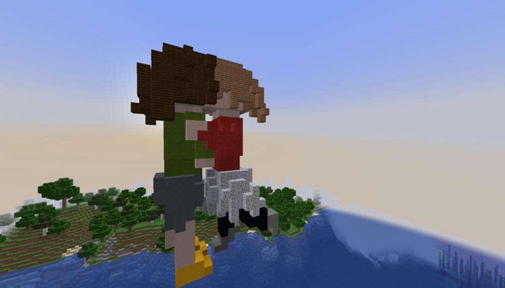 large minecraft build of two women kissing