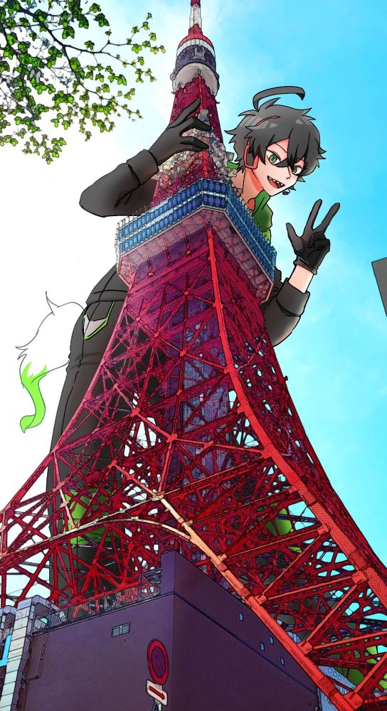 ワイテルズ　シャークん
東京タワーの写真にタワーと同じくらいのサイズのシャークんを描き加えたファンアート