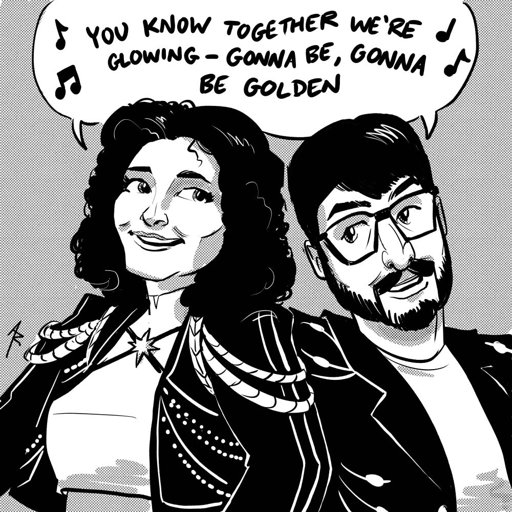 Poorna and Armaan dressed in outfits from K-Pop Demon Hunters, singing "You know together we're golden - gonna be, gonna be golden." 
