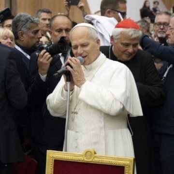 Pope Leo on the mic