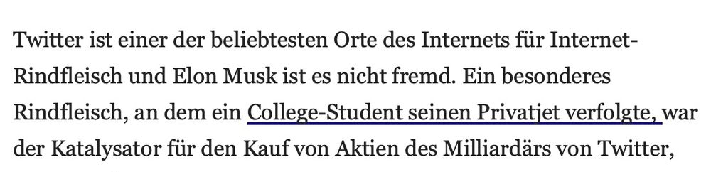 Screenshot: "Twitter ist einer der beliebtesten Orte des Internets für Internet-Rindfleisch und Elon Musk ist es nicht fremd. "