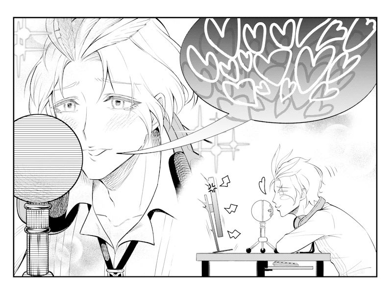 The Flaky Wanderer leaning into a Blue Snowball microphone expressing lust