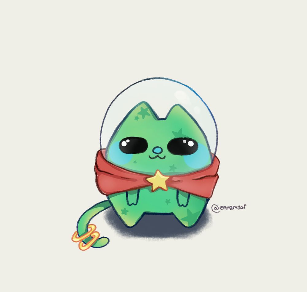 uma gata verde com capacete espacial, muito fofa!
