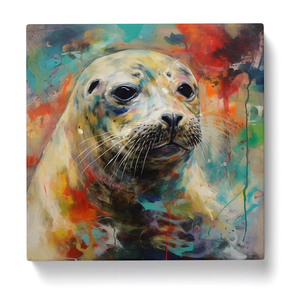 A seal with abstract colored spots on it