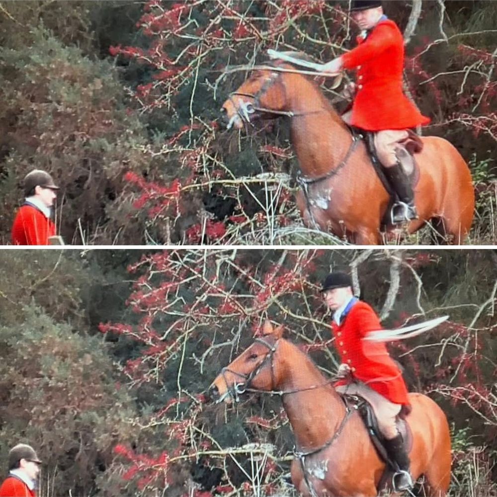 Richard Smith, of the South Durham Hunt, hitting his horse in the head with his riding crop. 08Nov2025
