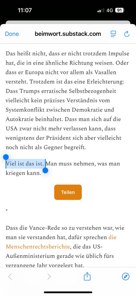 Screenshot aus dem Blog mit dem zitierten Satz. 