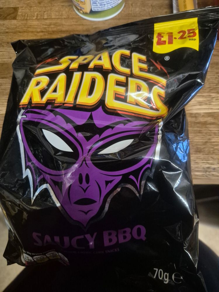 Bag of space raiders they cost £1.25, they used to be 10p 