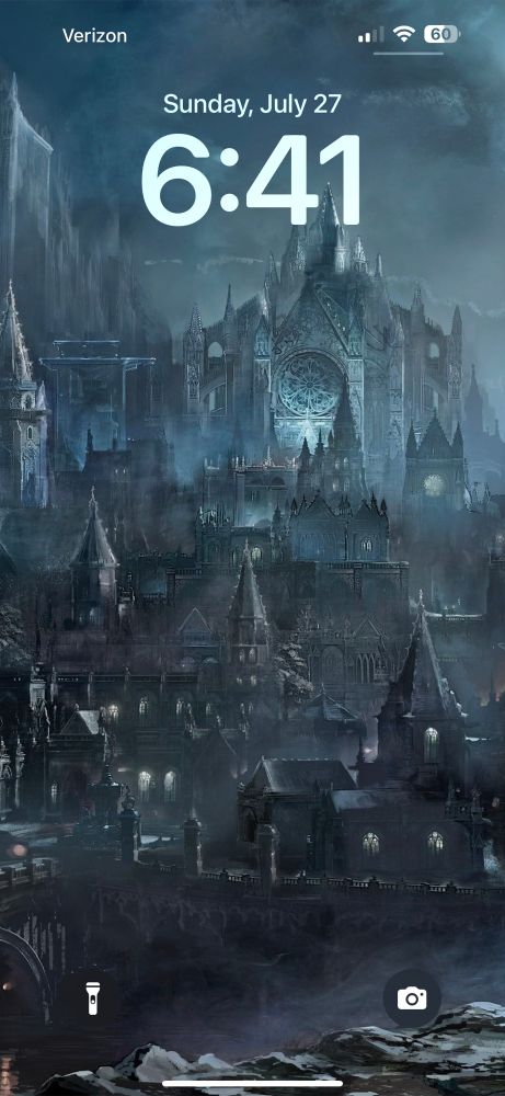 A phone lock screen of Irythyll of the Boreal Valley, from Dark Souls III.