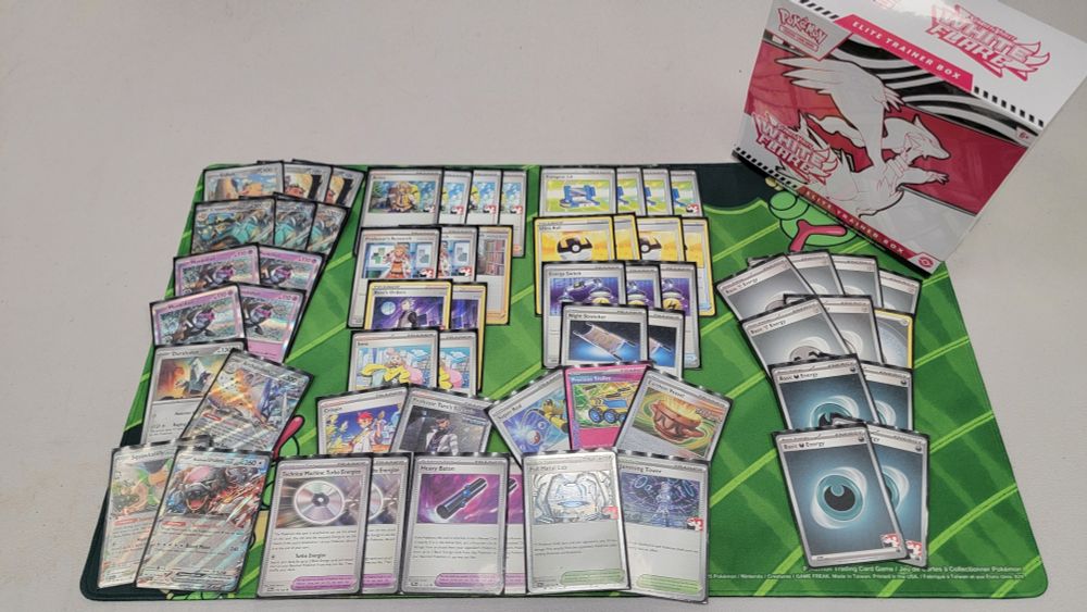 A Pokémon TCG decklist showing a Copperajah ex deck. A White Flare ETB sits in the top right corner of the image

Pokémon: 14
2 Cufant SFA 41
1 Cufant PAL 149
3 Copperajah ex PAL 150
4 Munkidori TWM 95
1 Duraludon SCR 106
1 Archaludon ex SSP 130
1 Bloodmoon Ursaluna ex TWM 141
1 Squawkabilly ex PAL 169

Trainer: 35
4 Arven SVI 166
3 Professor's Research SVI 189
2 Boss's Orders BRS 132
2 IonoPQL 185
1 Crispin SCR 133
1 Professor Turo's Scenario PAR 171
4 Pokégear 3.0 SVI 186
4 Ultra Ball CRZ 146
3 Energy Switch SVI 173
2 Night Stretcher SFA 61
1 Earthen Vessel PAR 163
1 Precious Trolley SSP 185
1 Super Rod PAL 188
2 Heavy Baton TEF 151
2 Technical Machine: Turbo Energize PAR 179
1 Full Metal Lab TEF 148
1 Jamming Tower TWM 153

Energy: 11
7 Basic Metal Energy SVE 8
4 Basic Darkness Energy SVE 7