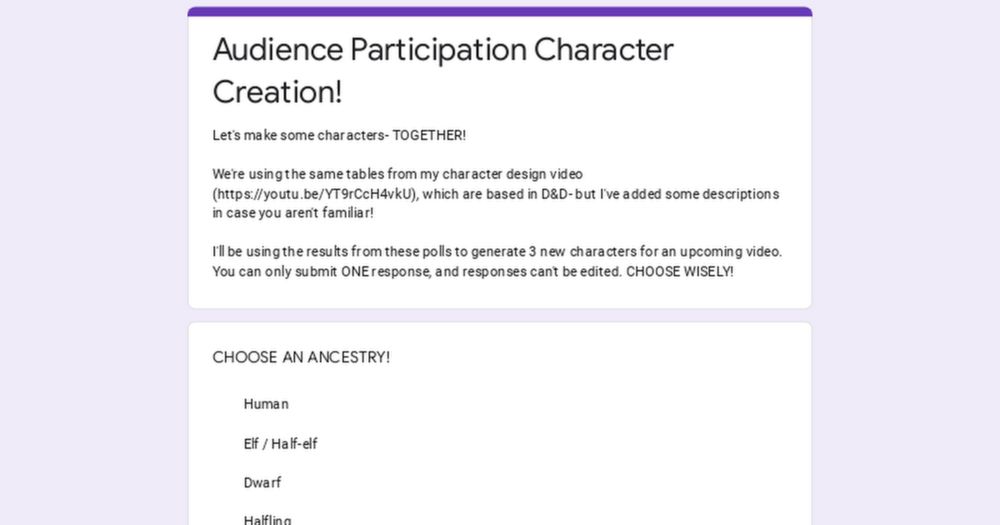 Audience Participation Character Creation!