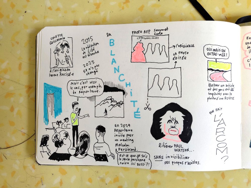 Rémi Kenzo Pages, collectif ajar - dessins et citations - la blanchité - racisme dans la presse
