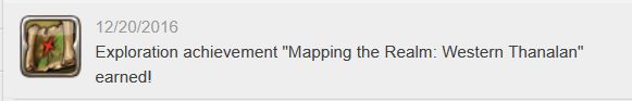 An achievement from December 20th, 2016 for mapping Western Thanalan.