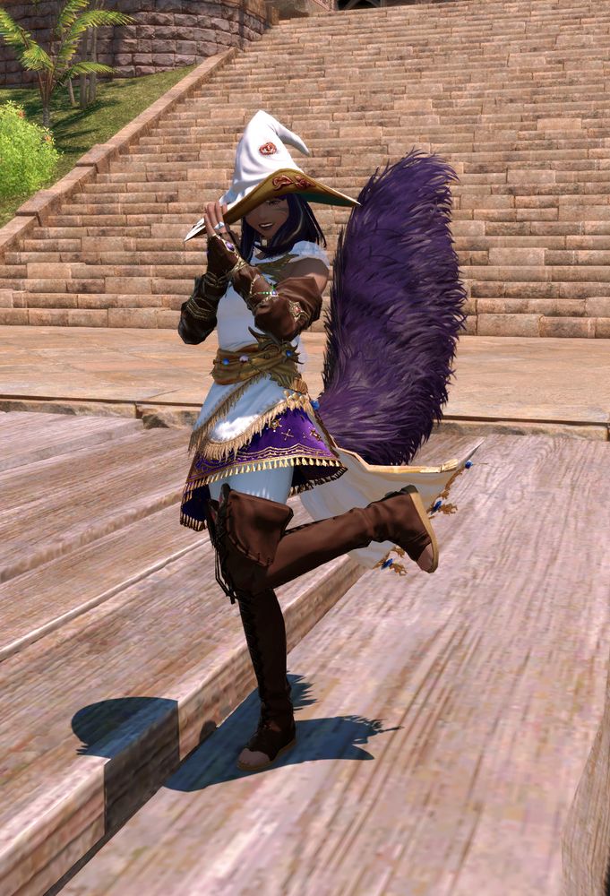 A screenshot of Sierra showing off her tail! Here she's happy and her tail is raised up in joy.