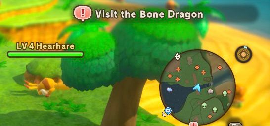 Screenshot of Fantasy Life i with the objective being “visit the Bone Dragon.”