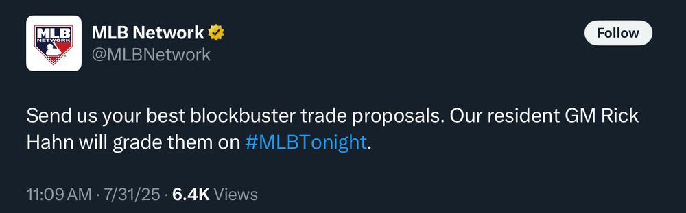 MLB network tweet about Rick Hahn grading trade proposals