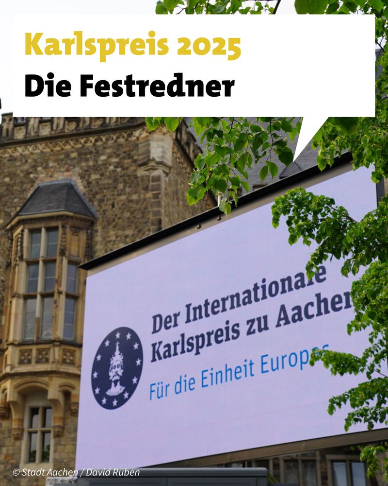 Karlspreis-Banner vor dem Rathaus