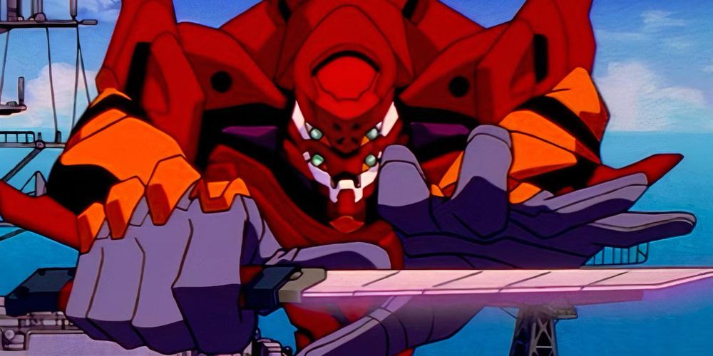 eva unit 02 holding a progressive knife, ready to fight an angel 