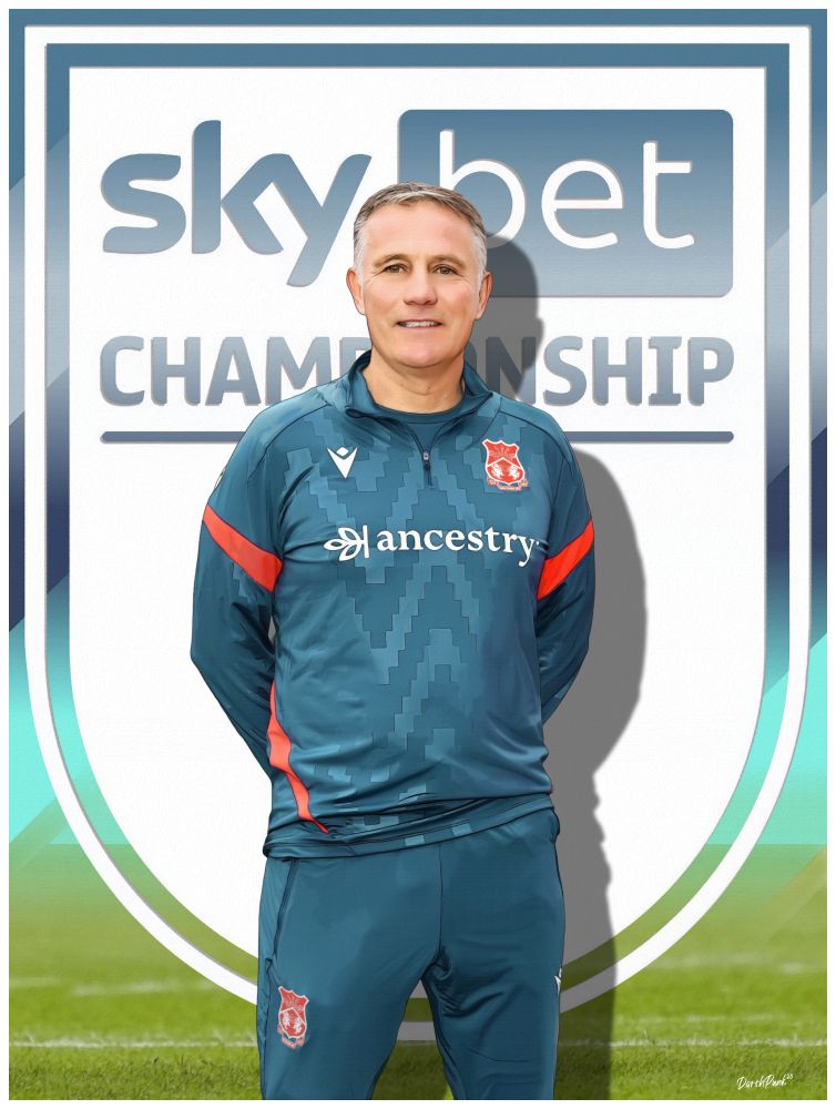 Digital Painting by DarthPunk

This portrait captures Wrexham AFC manager Phil Parkinson with calm authority and quiet confidence. Dressed in the club’s dark teal training kit, accented with bold red and the Wrexham crest, Parkinson stands relaxed yet resolute, hands clasped behind his back. His composed expression reflects the steadiness and leadership he brings to the club.

Set against the commanding backdrop of the Sky Bet Championship insignia, the artwork symbolises Wrexham’s rise under his guidance. The clean digital lines and painterly finish highlight both detail and polish, presenting him as the central figure of the club’s ambition at this higher level.

DarthPunk’s work elevates a straightforward likeness into a statement of leadership — portraying Parkinson not just as a manager, but as the guiding presence behind Wrexham’s Championship journey.