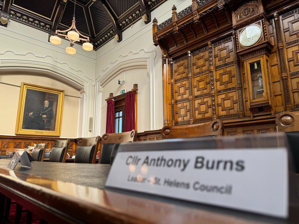 Leader of St Helens Borough Council, Cllr Anthony Burns' meeting name card