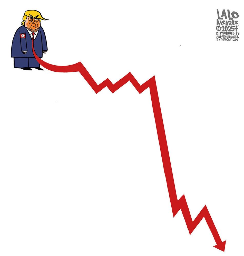 Cartoon depicting Trump's red necktie as a  financial depression chart 