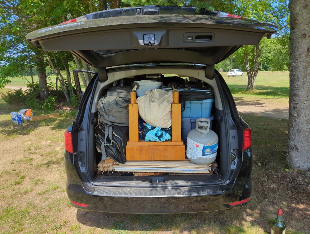 Rear view showing the 2022 Honda Odyssey packed full after Great NorthEastern War.