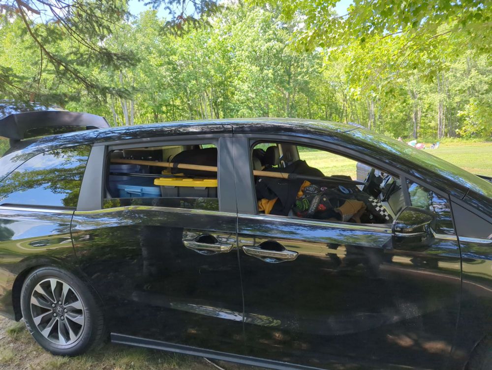 Passenger side view of my new 2022 Honda Odyssey fully packed after Great NorthEastern War.