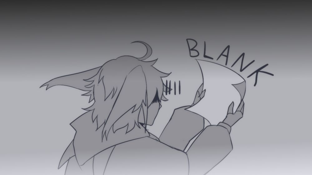 he picks up the blank canvas with a dreadful look