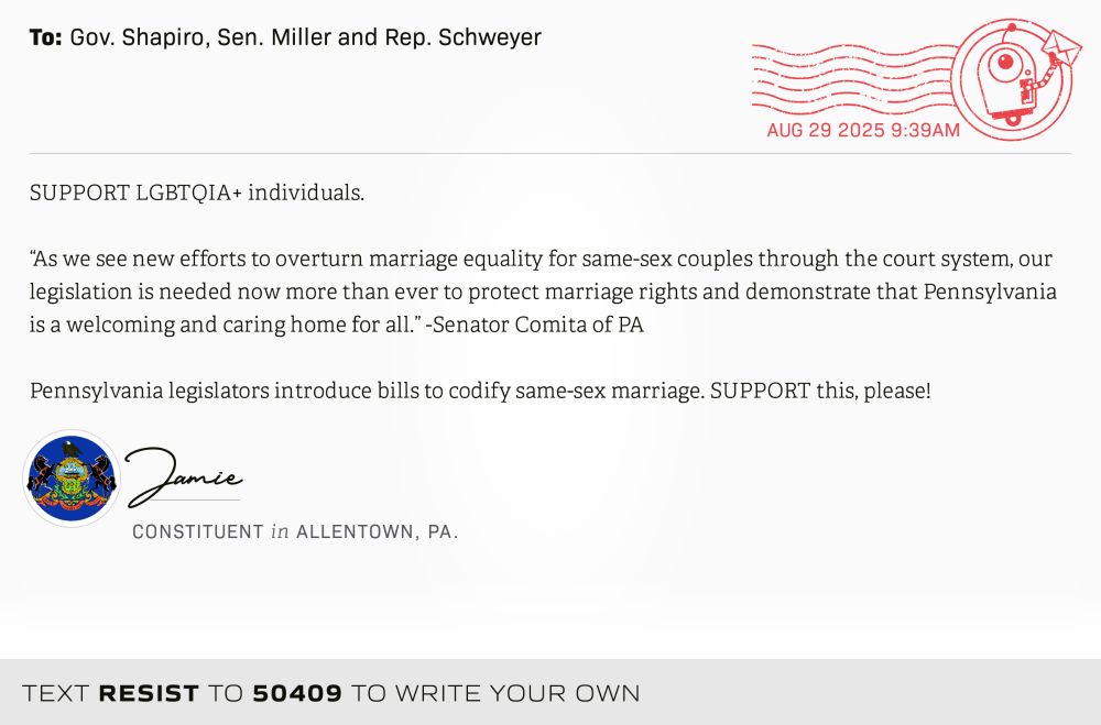 SUPPORT LGBTQIA+ individuals.

“As we see new efforts to overturn marriage equality for same-sex couples through the court system, our legislation is needed now more than ever to protect marriage rights and demonstrate that Pennsylvania is a welcoming and caring home for all.” -Senator Comita of PA

Pennsylvania legislators introduce bills to codify same-sex marriage. SUPPORT this, please!