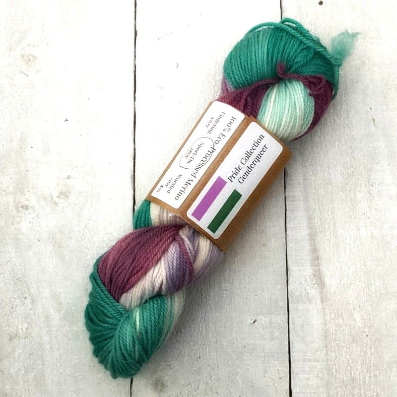 A gender queer pride flag colourway for making a cowl