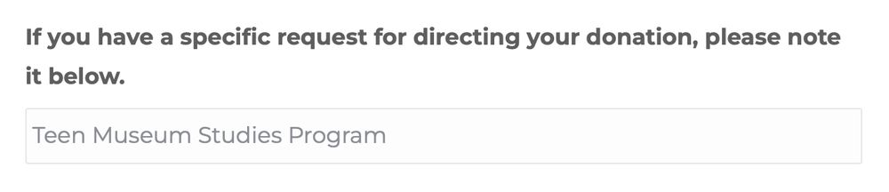 screenshot of the donation form. It says "if you have a specific request for directing your donation, please note it below" 