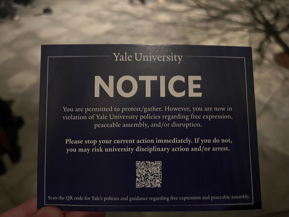 A card from Yale admin